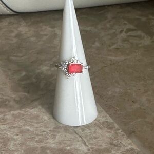Bomb Party .925 Sterling Ring - Size 5 - Coral and CZ Stone